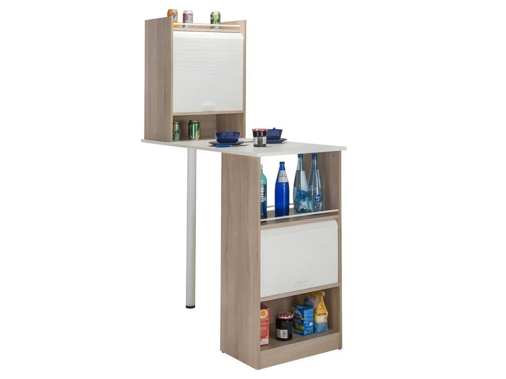 Table Comptoir De Cuisine + Meubles Rangement Blanc/Chêne - LUFAY 7 Table Comptoir De Cuisine + Meubles Rangement Blanc/Chêne - LUFAY – Image 5