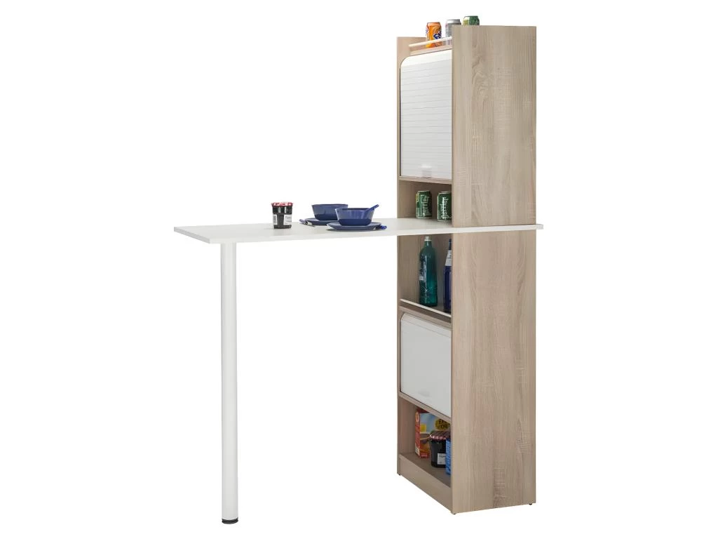 Table Comptoir De Cuisine + Meubles Rangement Blanc/Chêne - LUFAY 8 Table Comptoir De Cuisine + Meubles Rangement Blanc/Chêne - LUFAY – Image 6