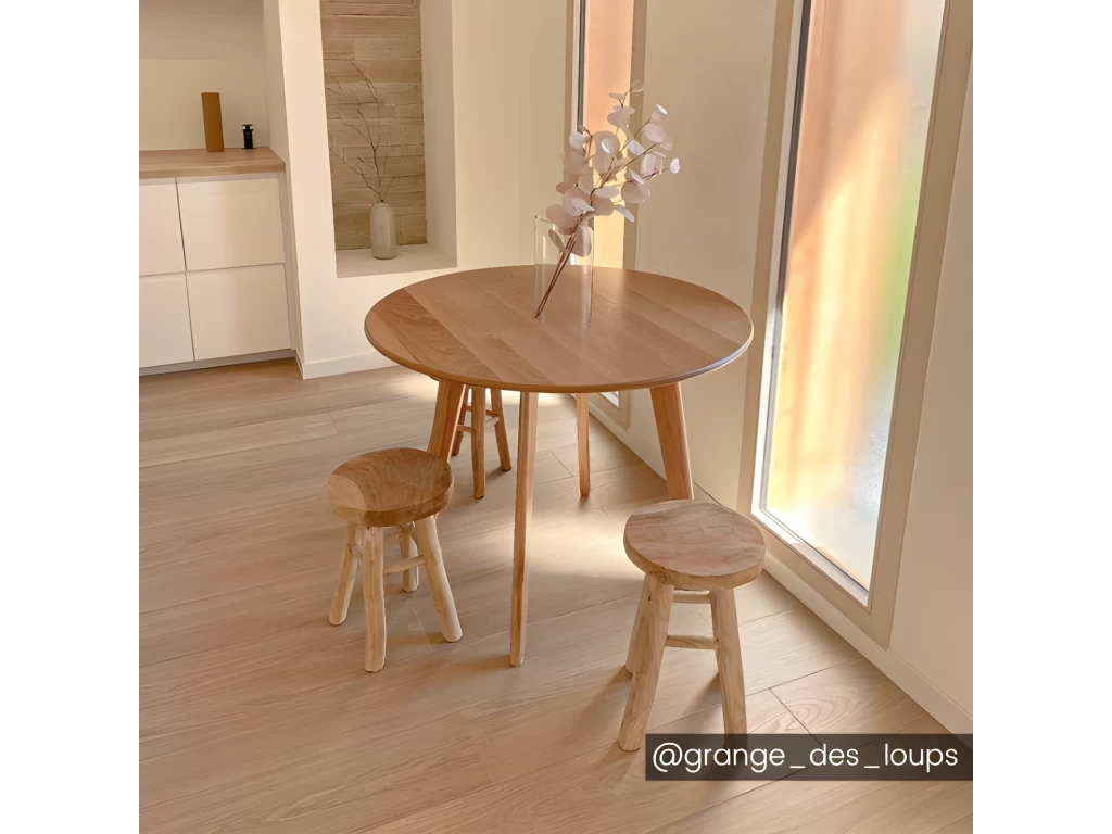 Table Ronde ODILE - 4 Couverts - Hévéa Massif Et MDF - Naturel 8 Table Ronde ODILE - 4 Couverts - Hévéa Massif Et MDF - Naturel – Image 6