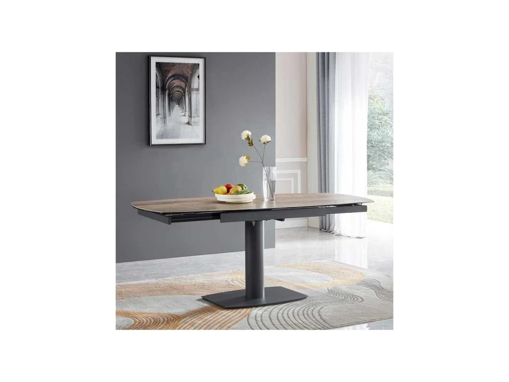 Table De Repas à Allonges Céramique/Métal Chêne Clair - RAYONG 3 Table De Repas à Allonges Céramique/Métal Chêne Clair - RAYONG