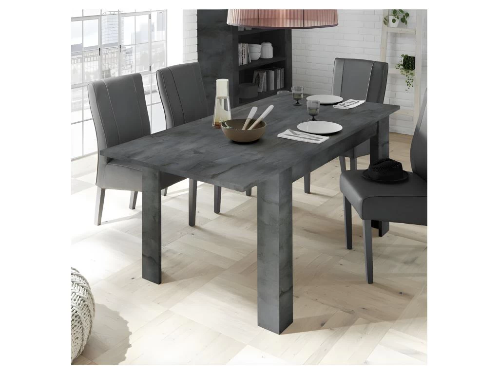 Table De Repas à Allonge Béton Ciré Foncé - LUBIO 3 Table De Repas à Allonge Béton Ciré Foncé - LUBIO