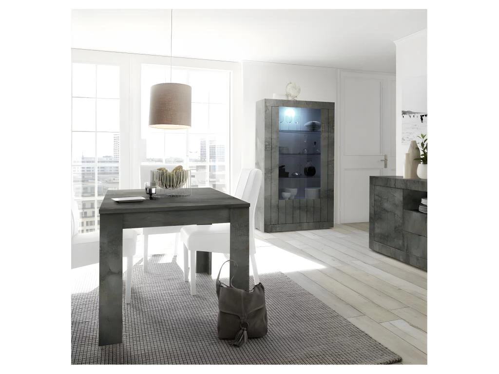 Table De Repas à Allonge Béton Ciré Foncé - LUBIO 6 Table De Repas à Allonge Béton Ciré Foncé - LUBIO – Image 4