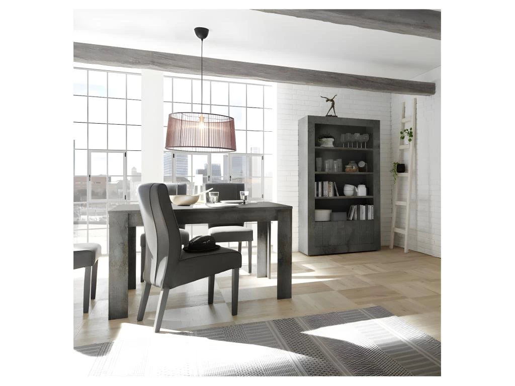 Table De Repas à Allonge Béton Ciré Foncé - LUBIO 8 Table De Repas à Allonge Béton Ciré Foncé - LUBIO – Image 6