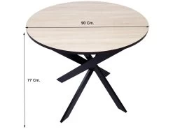 Table à Manger Ronde Fixe, 90x90x77cm, Capacité Jusqu'à 4 Personnes, Couleur Chêne Et Noir, Pieds Métalliques Couleur Noir Laqué Mat -Magasin de meubles de restaurant table a manger 18005507