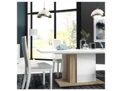 Table De Repas Avec Allonges Blanc Laqué/Chêne Doré 180*90 Cm - STAIN