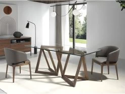 Table à Manger En Verre Et Noyer 1102 ANGEL CERDA -Magasin de meubles de restaurant table a manger 18423083