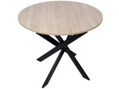 Table à Manger Ronde Fixe ZEN, 90x90x77cm, Jusqu'à 4 Personnes, Couleur Chêne, Pieds Métalliques Noir Laqué Mat