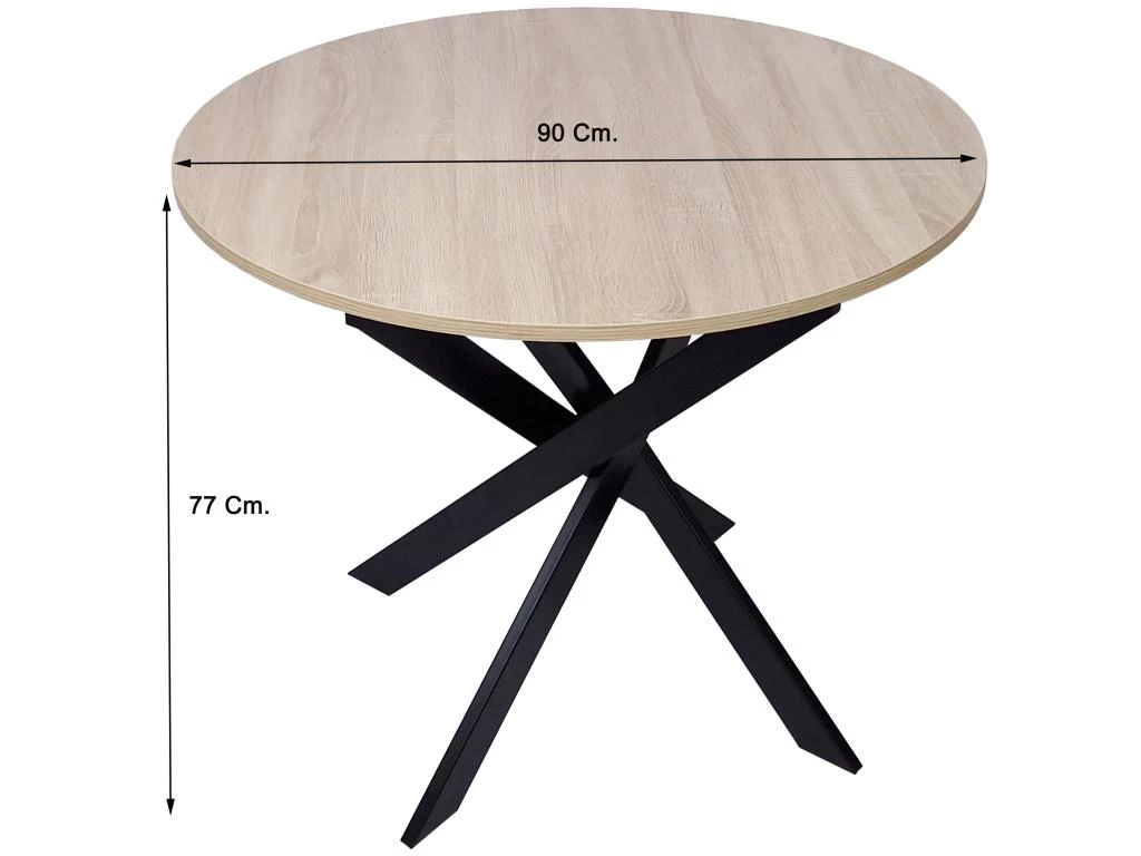 Table à Manger Ronde Fixe ZEN, 90x90x77cm, Jusqu'à 4 Personnes, Couleur Chêne, Pieds Métalliques Noir Laqué Mat 7 Table à Manger Ronde Fixe ZEN, 90x90x77cm, Jusqu'à 4 Personnes, Couleur Chêne, Pieds Métalliques Noir Laqué Mat – Image 5