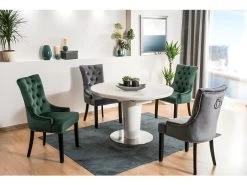 Table à Manger Extensible 120-160 X 120 X 76 Cm - Blanc Effet Marbre