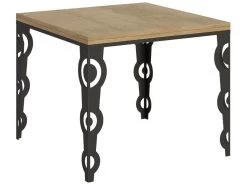 Table Extensible Portefeuille 90x90/180 Cm Karamay Libra Chêne Nature Cadre Anthracite