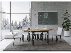Table Extensible Portefeuille 90x90/180 Cm Karamay Libra Chêne Nature Cadre Anthracite -Magasin de meubles de restaurant table a manger 18957455