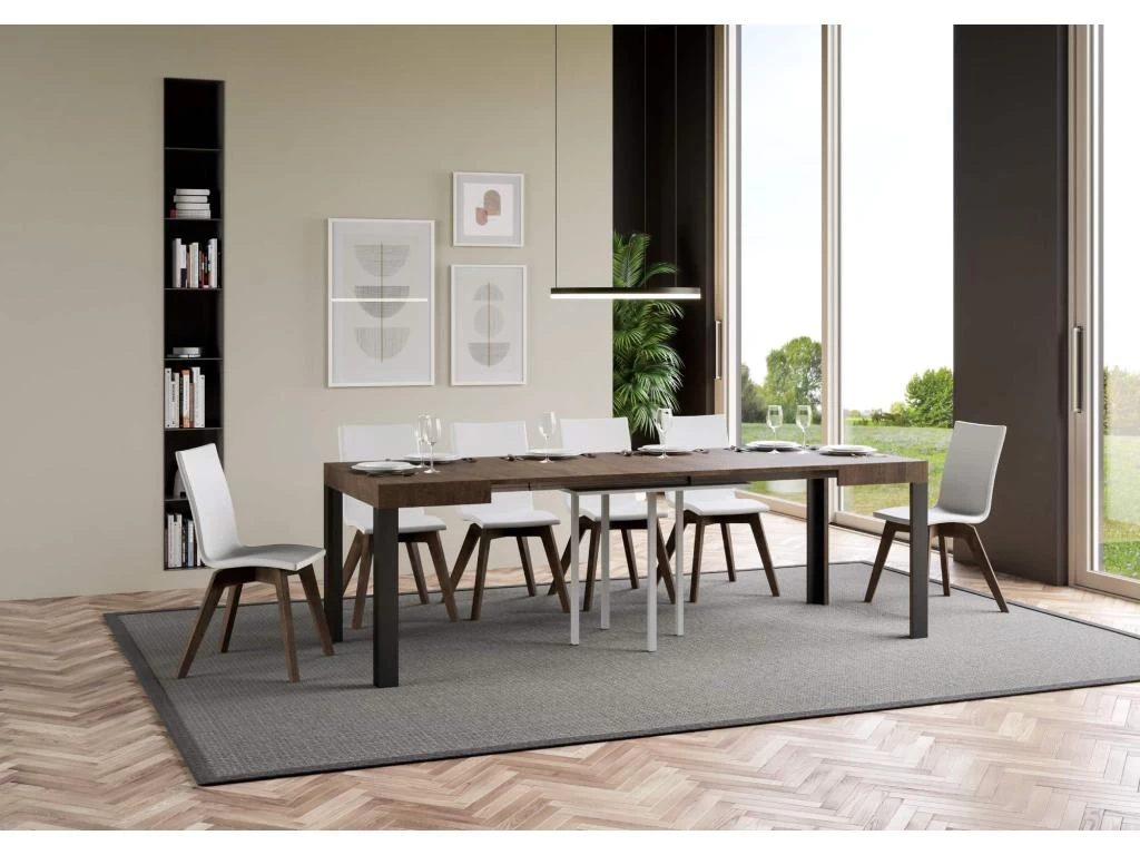 Table Extensible 90x90/246 Cm Linea Noyer Cadre Anthracite 5 Table Extensible 90x90/246 Cm Linea Noyer Cadre Anthracite – Image 3