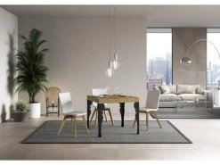 Table Extensible 90x90/246 Cm Paxon Chêne Nature Cadre Anthracite -Magasin de meubles de restaurant table a manger 18961087