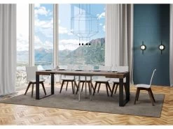 Table Extensible 90x90/246 Cm Tecno Noyer Cadre Anthracite -Magasin de meubles de restaurant table a manger 18963089