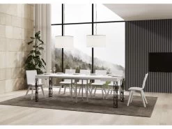 Table Extensible 90x90/246 Cm Ghibli Frêne Blanc Cadre Anthracite -Magasin de meubles de restaurant table a manger 18964891