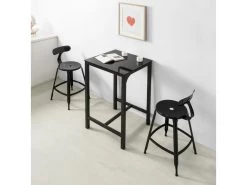 Table De Bar Carrée Table De Salle À Manger Plateau En Verre Pieds En Acier Robuste Noir, Ogt38-sch -Magasin de meubles de restaurant table a manger 19379315