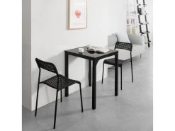 Table à Manger Carrée Noir Plateau En Verre Forme Carrée Pieds En Acier Robuste, OGT38-K-SCH -Magasin de meubles de restaurant table a manger 19380651