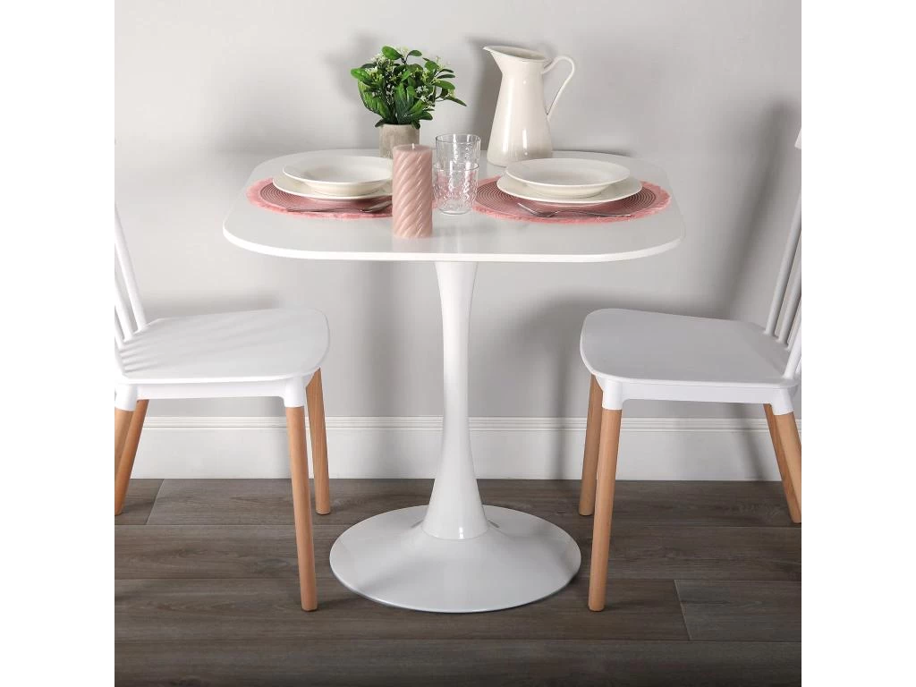 Table De Salle à Manger Cloe, 73 X 80 X 80 Cm, Bois, PVC Et Métal, Blanc 4 Table De Salle à Manger Cloe, 73 X 80 X 80 Cm, Bois, PVC Et Métal, Blanc – Image 2