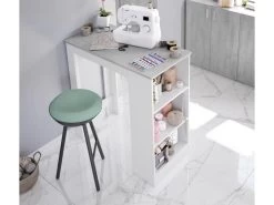 Table Haute Avec Rangements Blanc/Béton - SIMINTI - L 103 X L 50 X H 105 Cm