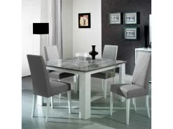 Table De Repas Carrée Laqué Blanc Brillant/Gris - AVELLINO - L 120 X L 120 X H 75 Cm