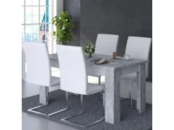 Table De Repas Rectangulaire 160 Cm Blanc/Béton Ciré - RODIO - L 160 X L 90 X H 76 Cm