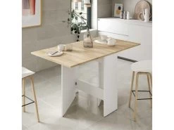 Table De Repas Pliante Blanc/Chêne Clair - CARTIA - L 140 X L 77 X H 78 Cm