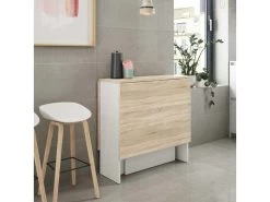 Table De Repas Pliante Blanc/Chêne Clair - CARTIA - L 140 X L 77 X H 78 Cm -Magasin de meubles de restaurant table a manger 19824771