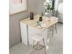 Table De Repas Pliante Blanc/Chêne Clair - CARTIA - L 140 X L 77 X H 78 Cm -Magasin de meubles de restaurant table a manger 19824775