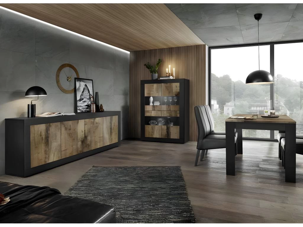 Table De Repas Rectangulaire Noir Mat/Bois Fumé - MATERA 5 Table De Repas Rectangulaire Noir Mat/Bois Fumé - MATERA – Image 3