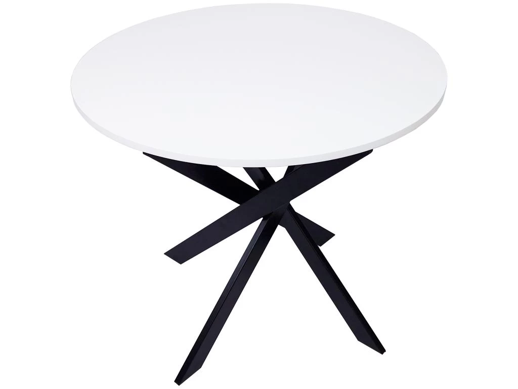 Table à Manger Ronde Fixe ZEN, 90x90x77cm, Capacité Jusqu'à 4 Personnes, Couleur Blanc Mat, Pieds Métalliques Couleur Noir Laqué Mat 3 Table à Manger Ronde Fixe ZEN, 90x90x77cm, Capacité Jusqu'à 4 Personnes, Couleur Blanc Mat, Pieds Métalliques Couleur Noir Laqué Mat