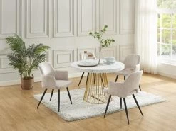 Table à Manger Extensible 2 à 12 Couverts En MDF Et Acier - Effet Marbre Blanc Et Doré - FIRELA -Magasin de meubles de restaurant table a manger 22039135