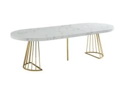 Table à Manger Extensible 2 à 12 Couverts En MDF Et Acier - Effet Marbre Blanc Et Doré - FIRELA -Magasin de meubles de restaurant table a manger 22039139