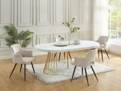 Table à Manger Extensible 2 à 12 Couverts En MDF Et Acier - Effet Marbre Blanc Et Doré - FIRELA -Magasin de meubles de restaurant table a manger 22039145