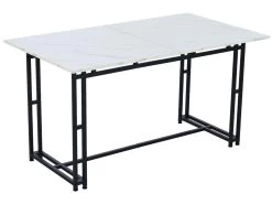 Table à Manger - Plateau Effet Marbre - Pieds Noirs En Métal- 120x70cm