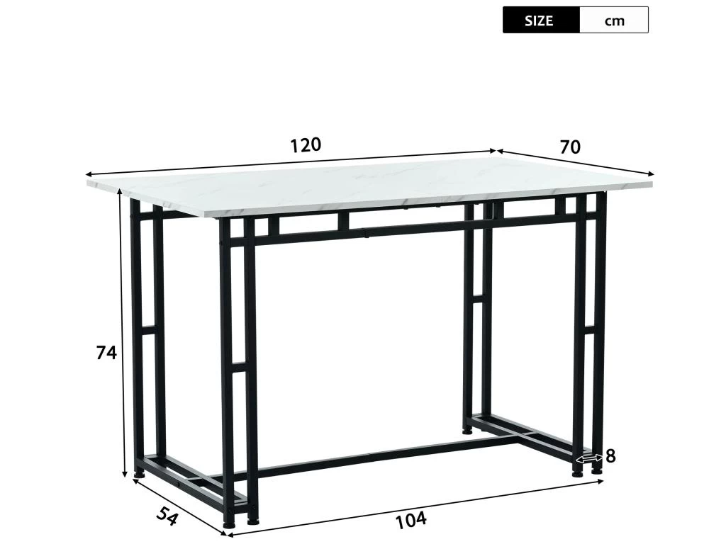 Table à Manger - Plateau Effet Marbre - Pieds Noirs En Métal- 120x70cm 7 Table à Manger - Plateau Effet Marbre - Pieds Noirs En Métal- 120x70cm – Image 5