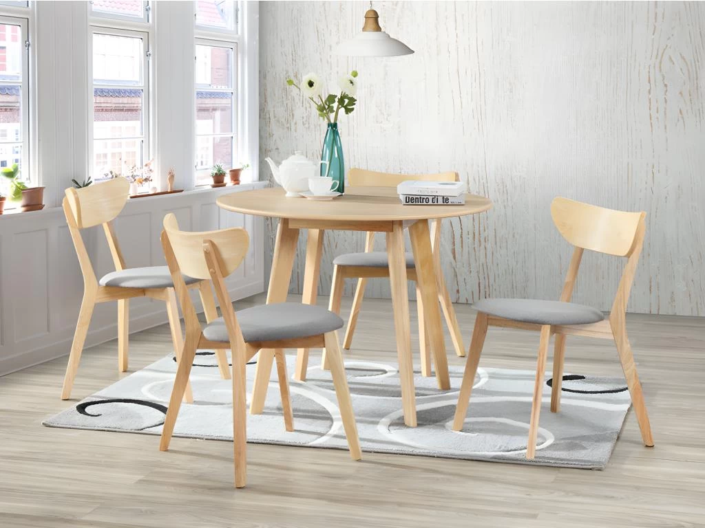 Table Ronde ODILE - 4 Couverts - Hévéa Massif Et MDF - Naturel 4 Table Ronde ODILE - 4 Couverts - Hévéa Massif Et MDF - Naturel – Image 2