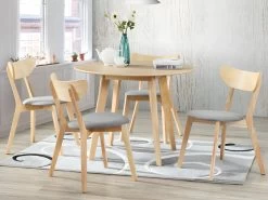 Table Ronde ODILE - 4 Couverts - Hévéa Massif Et MDF - Naturel