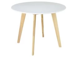 Table Ronde COLETTE - 4 Couverts - Hévéa Massif Et MDF - Blanc