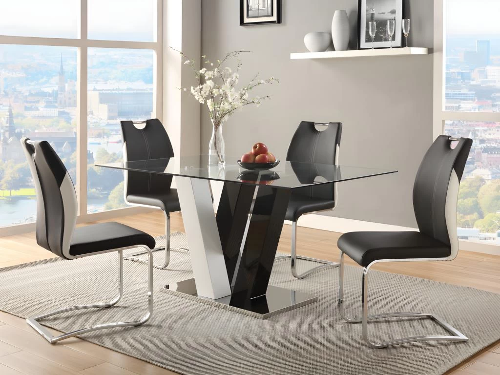 Ensemble Table + 4 Chaises - Coloris : Noir Et Blanc - WINCH 3 Ensemble Table + 4 Chaises - Coloris : Noir Et Blanc - WINCH