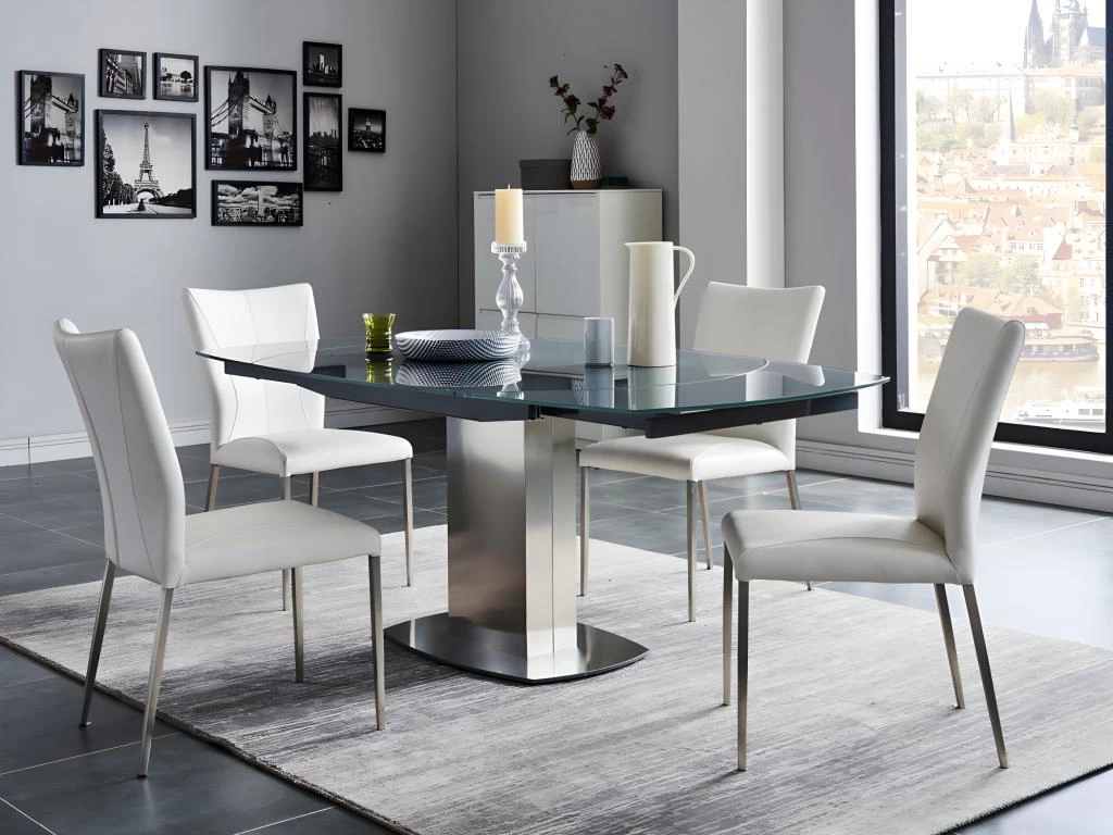 Table à Manger Extensible TALICIA - Verre Trempé & Métal - 6 à 8 Couverts - Coloris Gris 9 Table à Manger Extensible TALICIA - Verre Trempé & Métal - 6 à 8 Couverts - Coloris Gris – Image 7