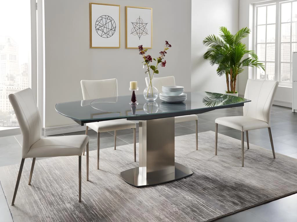 Table à Manger Extensible TALICIA - Verre Trempé & Métal - 6 à 8 Couverts - Coloris Gris 4 Table à Manger Extensible TALICIA - Verre Trempé & Métal - 6 à 8 Couverts - Coloris Gris – Image 2