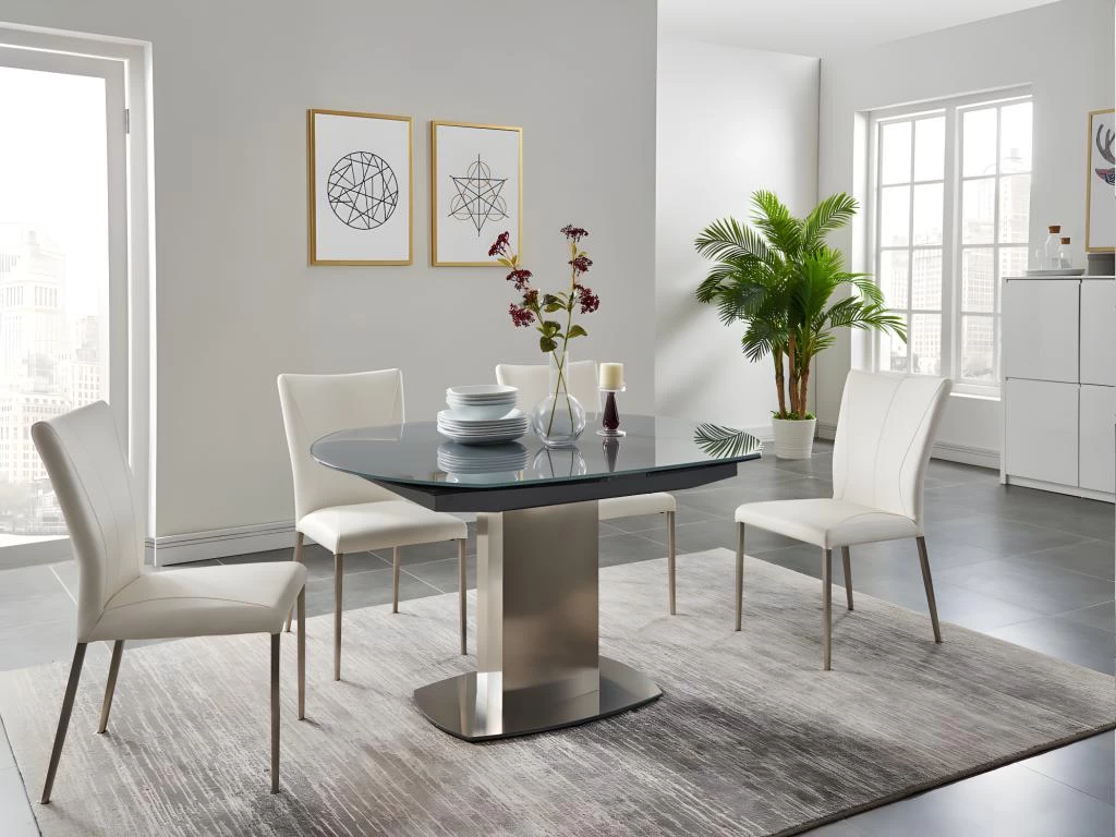 Table à Manger Extensible TALICIA - Verre Trempé & Métal - 6 à 8 Couverts - Coloris Gris 8 Table à Manger Extensible TALICIA - Verre Trempé & Métal - 6 à 8 Couverts - Coloris Gris – Image 6