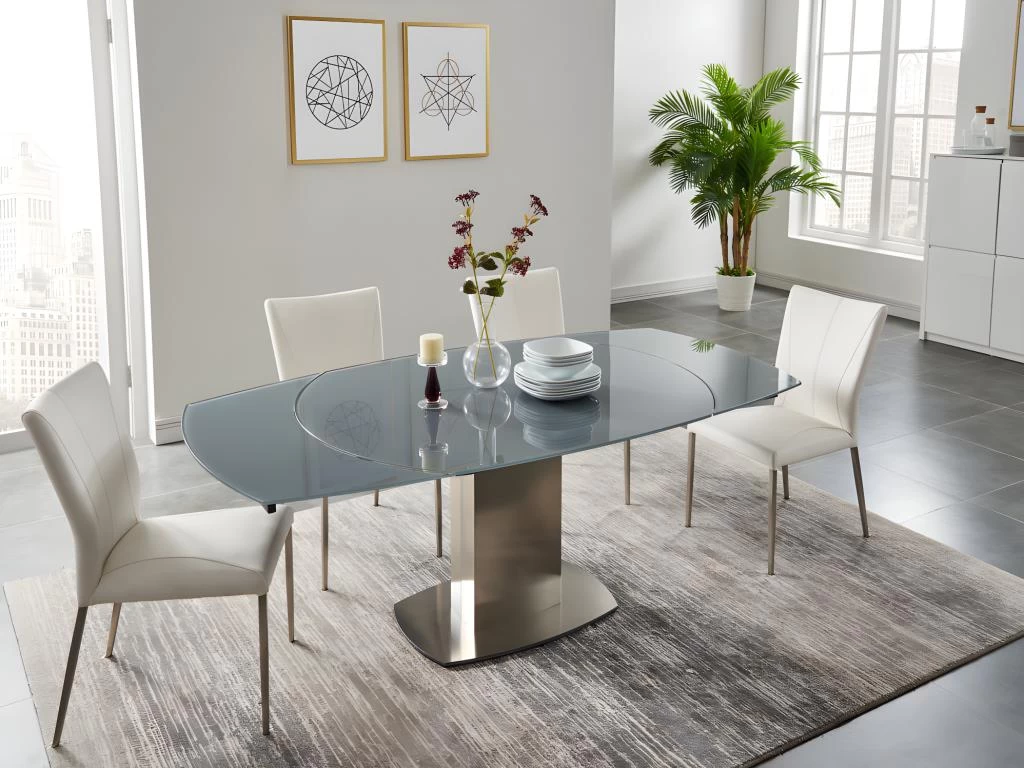 Table à Manger Extensible TALICIA - Verre Trempé & Métal - 6 à 8 Couverts - Coloris Gris 7 Table à Manger Extensible TALICIA - Verre Trempé & Métal - 6 à 8 Couverts - Coloris Gris – Image 5