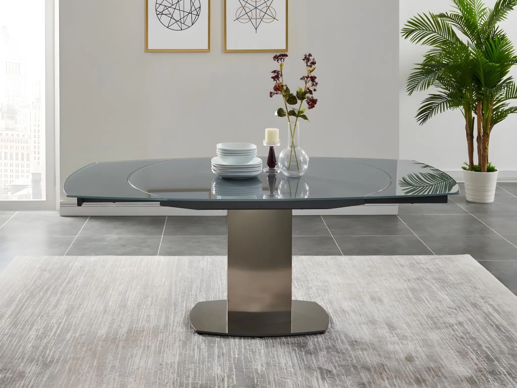 Table à Manger Extensible TALICIA - Verre Trempé & Métal - 6 à 8 Couverts - Coloris Gris 5 Table à Manger Extensible TALICIA - Verre Trempé & Métal - 6 à 8 Couverts - Coloris Gris – Image 3
