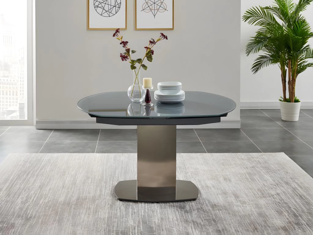 Table à Manger Extensible TALICIA - Verre Trempé & Métal - 6 à 8 Couverts - Coloris Gris 6 Table à Manger Extensible TALICIA - Verre Trempé & Métal - 6 à 8 Couverts - Coloris Gris – Image 4