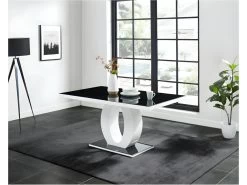 Table à Manger TWIST - 6 Couverts - MDF Laqué & Verre Trempé - Noir & Blanc -Magasin de meubles de restaurant table a manger 330037