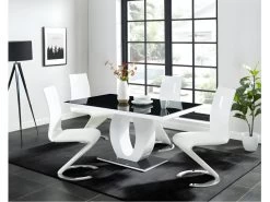 Table à Manger TWIST - 6 Couverts - MDF Laqué & Verre Trempé - Noir & Blanc -Magasin de meubles de restaurant table a manger 330043