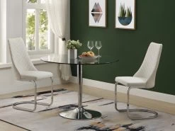 Table à Manger Ronde NOLAN - 2 Couverts - Verre Trempé & Métal Chromé