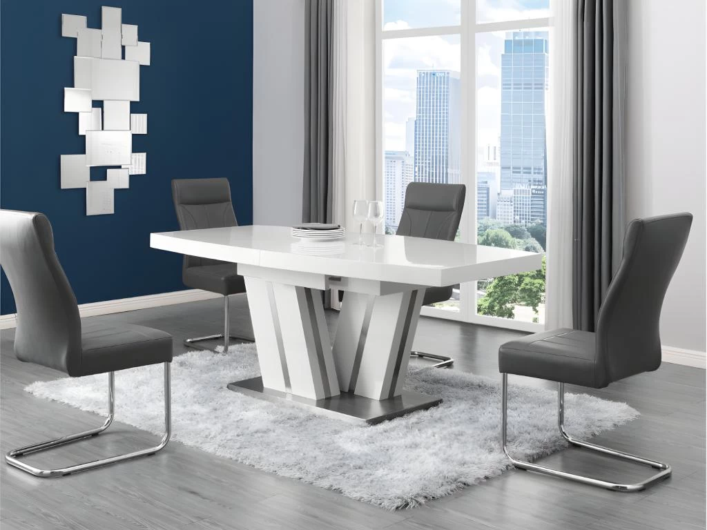 Table à Manger Extensible NOAMI II - 6 à 8 Couverts - MDF Laqué Gris Et Blanc 11 Table à Manger Extensible NOAMI II - 6 à 8 Couverts - MDF Laqué Gris Et Blanc – Image 9