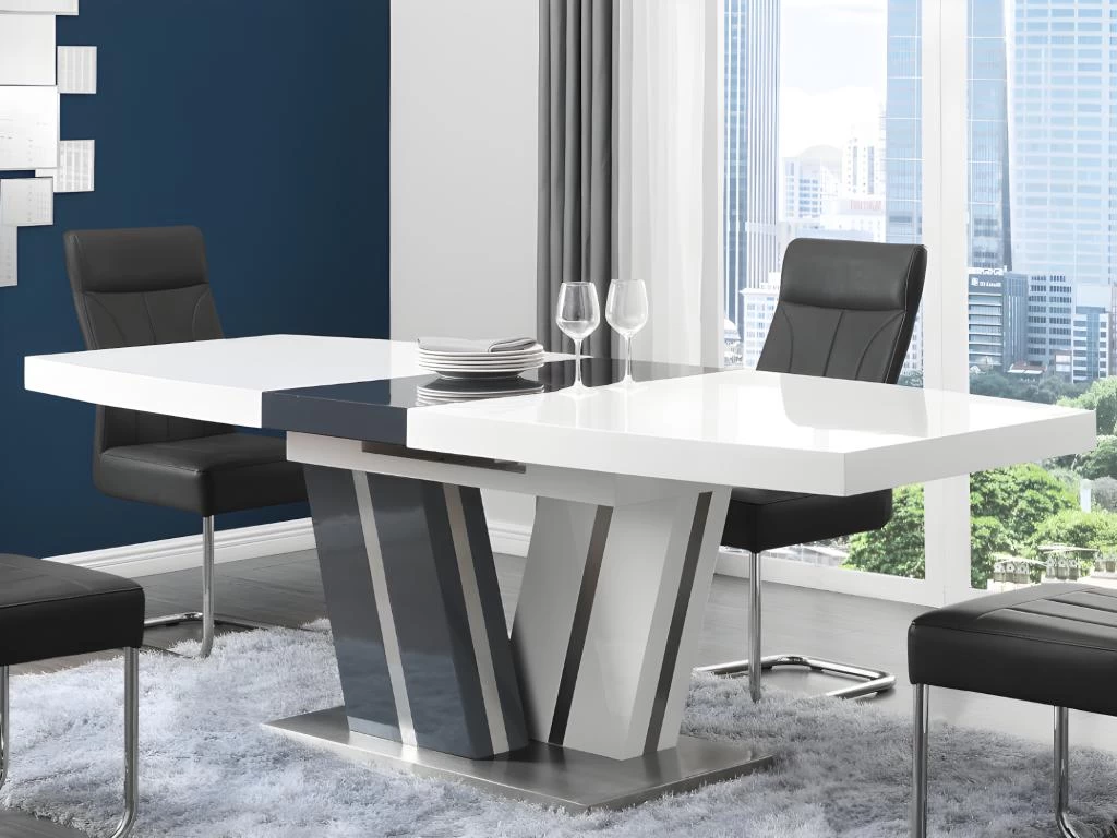 Table à Manger Extensible NOAMI II - 6 à 8 Couverts - MDF Laqué Gris Et Blanc 6 Table à Manger Extensible NOAMI II - 6 à 8 Couverts - MDF Laqué Gris Et Blanc – Image 4